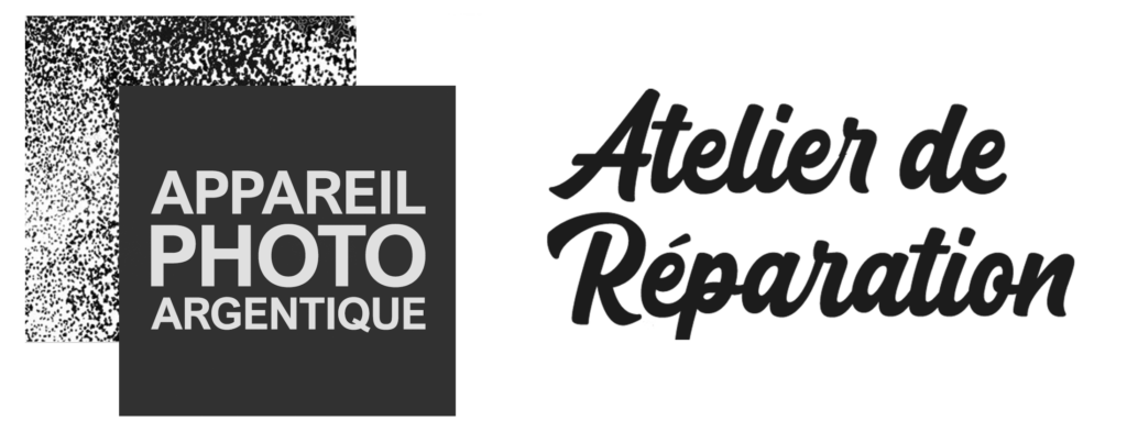 logo "appareil photo argentique" : atelier de réparation. Spécialisé reflex télémètrique et moyen-format